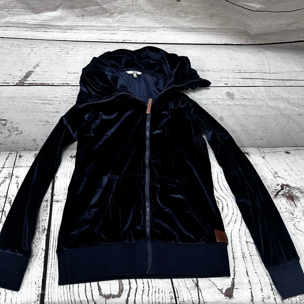 BKE Womens Navy Blue Velvet Full Zip Hoodie Sweatshirt Velour Hooded Jacket S